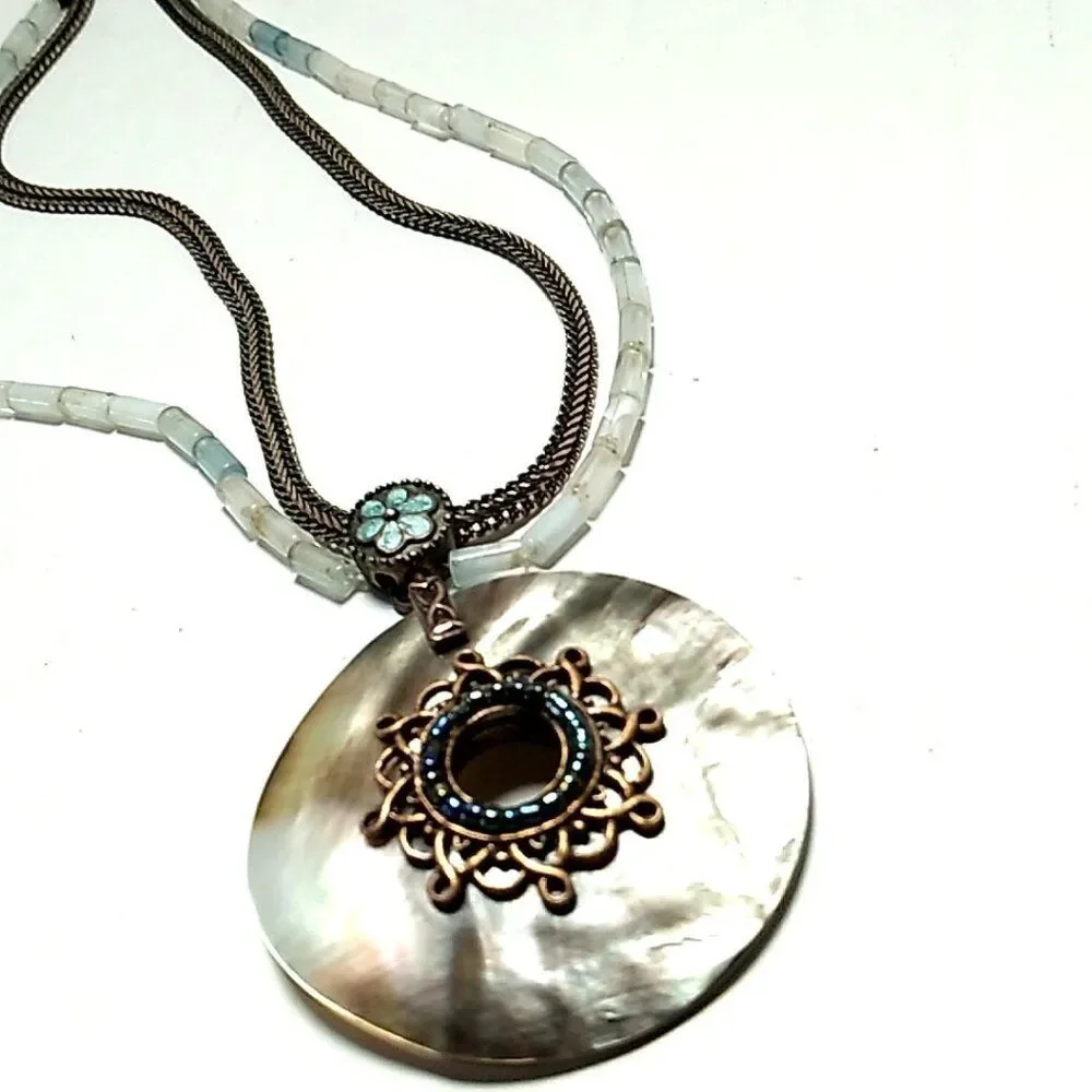 Vintage Avon Copper Abalone Shell Beaded Pendant Necklace